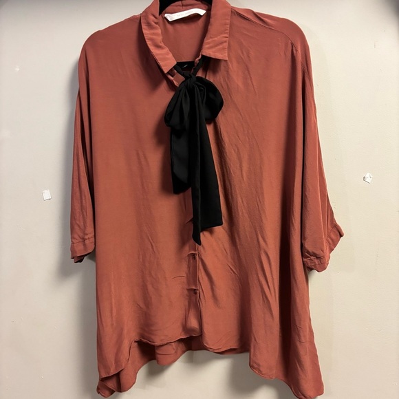 Zara Women's Rust Blouse with Black Bow - Picture 1 of 4